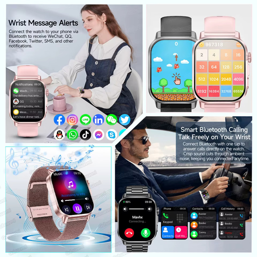 GUHUAVMI Smartwatch, 2,01 Zoll AMOLED, Blau, Damen - Bild 6