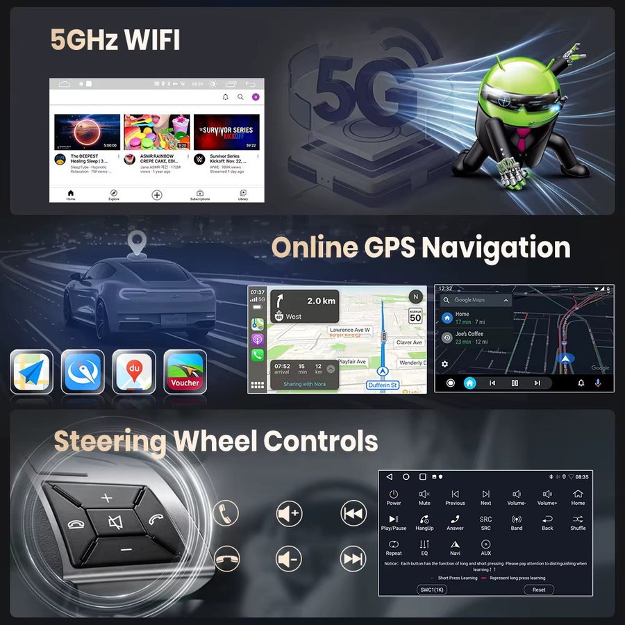 Litillbuly Autoradio mit CarPlay und Android Auto für Peugeot 107, Toyota Aygo und Citroen (2005-2014), IPS-Touchscreen, GPS-Navigation, WiFi, DAB+, Bluetooth und DSP, Schwarz - Bild 4