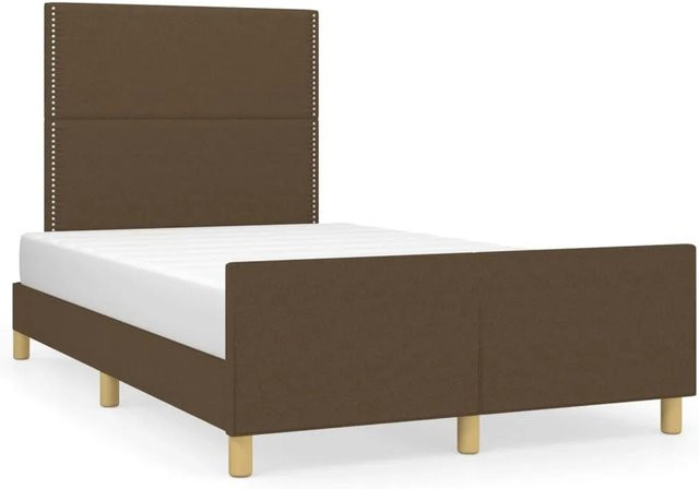 vidaXL Bettgestell mit Kopfteil aus massivem Lärchenholz und Stoff in Dunkelbraun B/T/H: 120 x 200 x 128 cm - Bild 1
