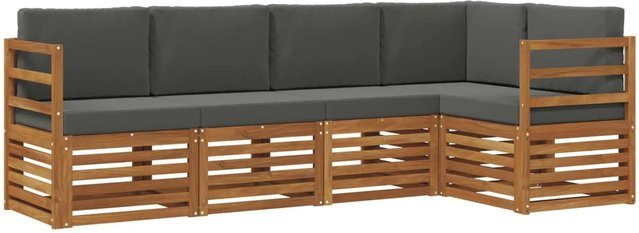 vidaXL Sofagarnitur 5-teilig aus Massivholz Akazie in Natur und Anthrazit mit L-Form und Polsterkissen - Bild 1