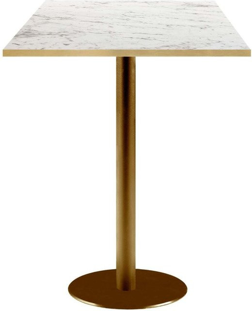RestooTab Stehtisch Rome quadratisch mit weiß marmorierter Platte und goldmetallic Gestell, B/T/H: 60 x 60 x 113 cm - Bild 1