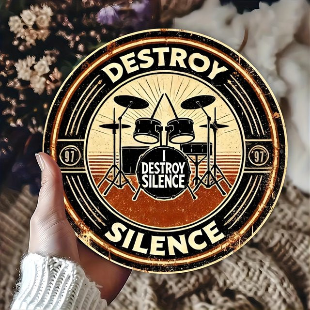 Potdemiel Vintage-Aluminiumschild Destroy the Silence in Multicolour, B/H: 19,81 x 19,81 cm - Bild 1