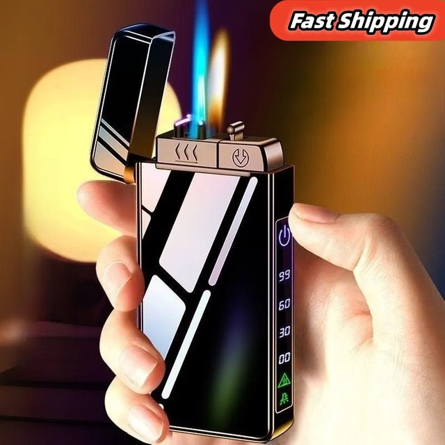 Szhyck Triple Flame Electric Pulse Plasma Dual Arc USB-Feuerzeug mit LED-Bildschirmanzeige in Blau - Bild 1