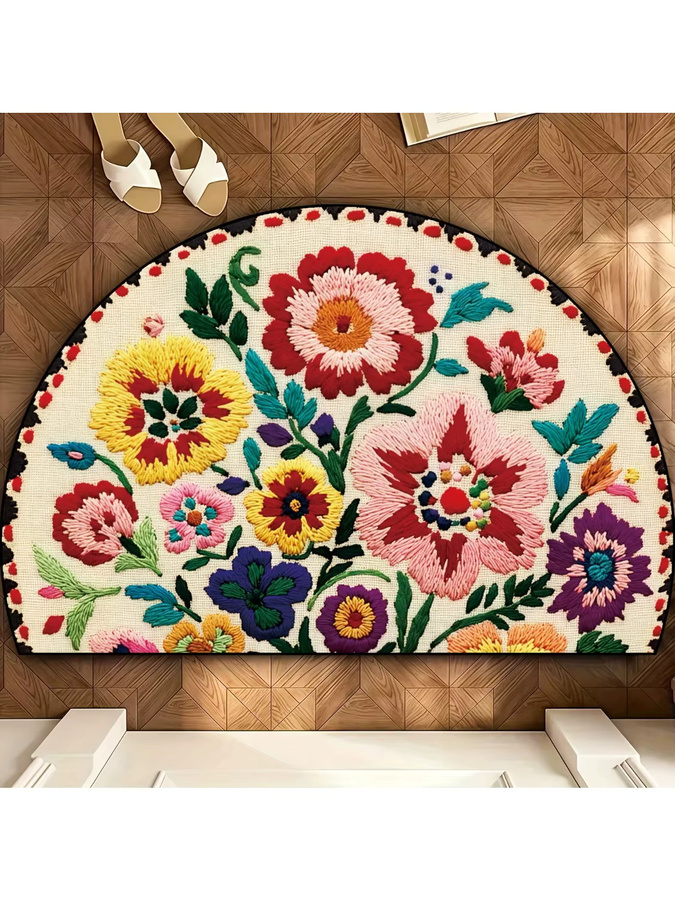 VIKAMA halbrunde Fußmatte mit floralem Design, rutschfest und wetterfest, Mehrfarbig, B: 60 cm, T: 40 cm - Bild 6