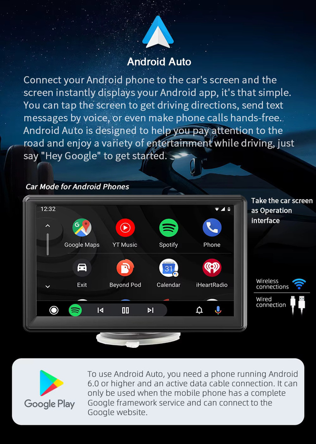 BQCC 7 Zoll Universeller MP5-Player mit kabellosem CarPlay, Android Auto und Bluetooth, FM-Radio, Schwarz - Bild 3