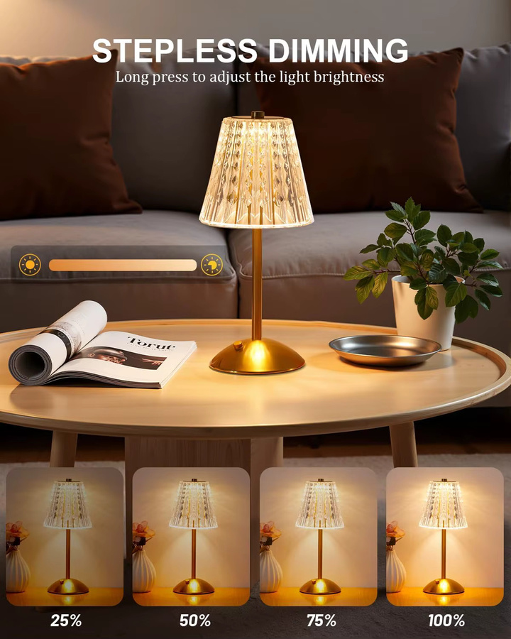 Dimmbare LED-Tischlampe mit Touch-Sensor in Gold/Messing, wiederaufladbare kabellose Leselampe und Nachtlicht aus Metall für Schlafzimmer und Dekoration - Bild 2