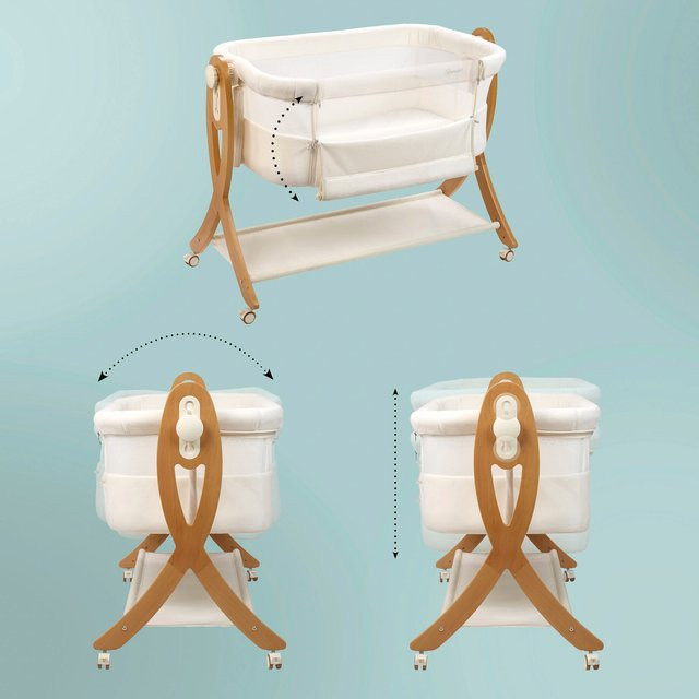 babyGO Beistellbett SidebySide in Weiß mit Buchenholz und pulverbeschichtetem Rahmen - Bild 1