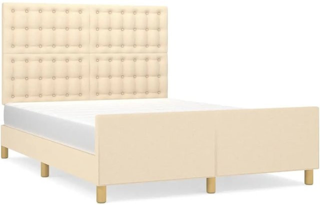 vidaXL Bettgestell mit Kopfteil aus Stoff und Lärchenholz in Beige, B/T/H: 140 x 200 x 146 cm - Bild 1