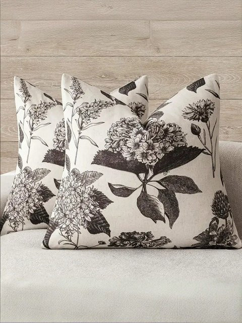 Vintage-Kissenbezug aus Polyester mit braunem Blumenmuster, quadratisch, Breite: 45 cm - Bild 1