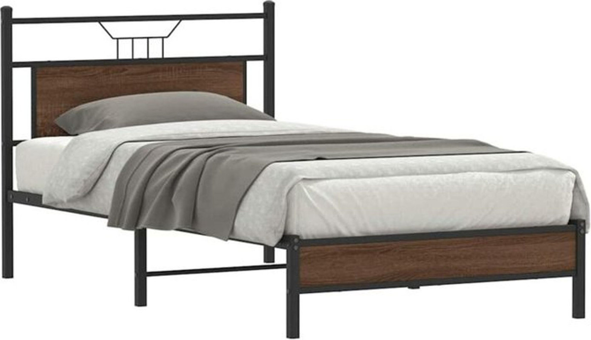 Vidaxl Bettgestell aus Holzwerkstoff und Stahl in Braun im Industrial-Design, B/T/H: 107 x 203 cm - Bild 1