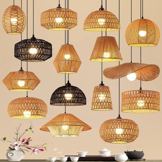 JOYINLED Pendelleuchte aus Hanf und Rattan im rustikalen Design, braun, Durchmesser: 31 cm - Bild 1