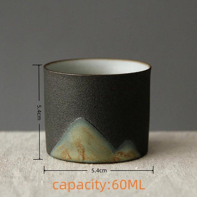 Handgefertigte Steingut Teetasse im japanischen Stil von Yiran Furniture, Schwarz, 80 ml - Bild 1