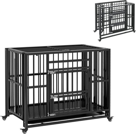 PawHut Klappbare Hundehütte mit Doppeltüren für mittelgroße Hunde, Schwarz, B/T/H: 94 x 58 x 78 cm