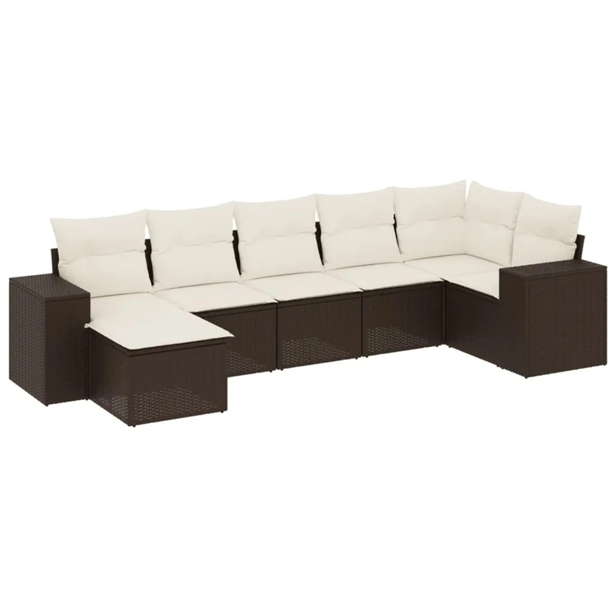 vidaXL 7-tlg. Garten-Sitzgruppe aus Polyrattan in Braun mit UV-beständigen Kissen und pulverbeschichtetem Stahlgestell - Bild 1