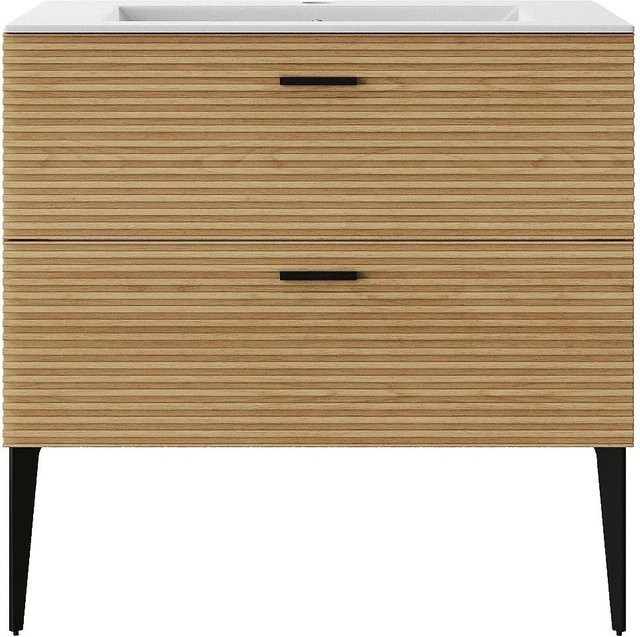 Vente-unique Einzelwaschtisch Sarone in Naturfarben Hell mit Naturholz-Optik, Breite: 80 cm - Bild 1