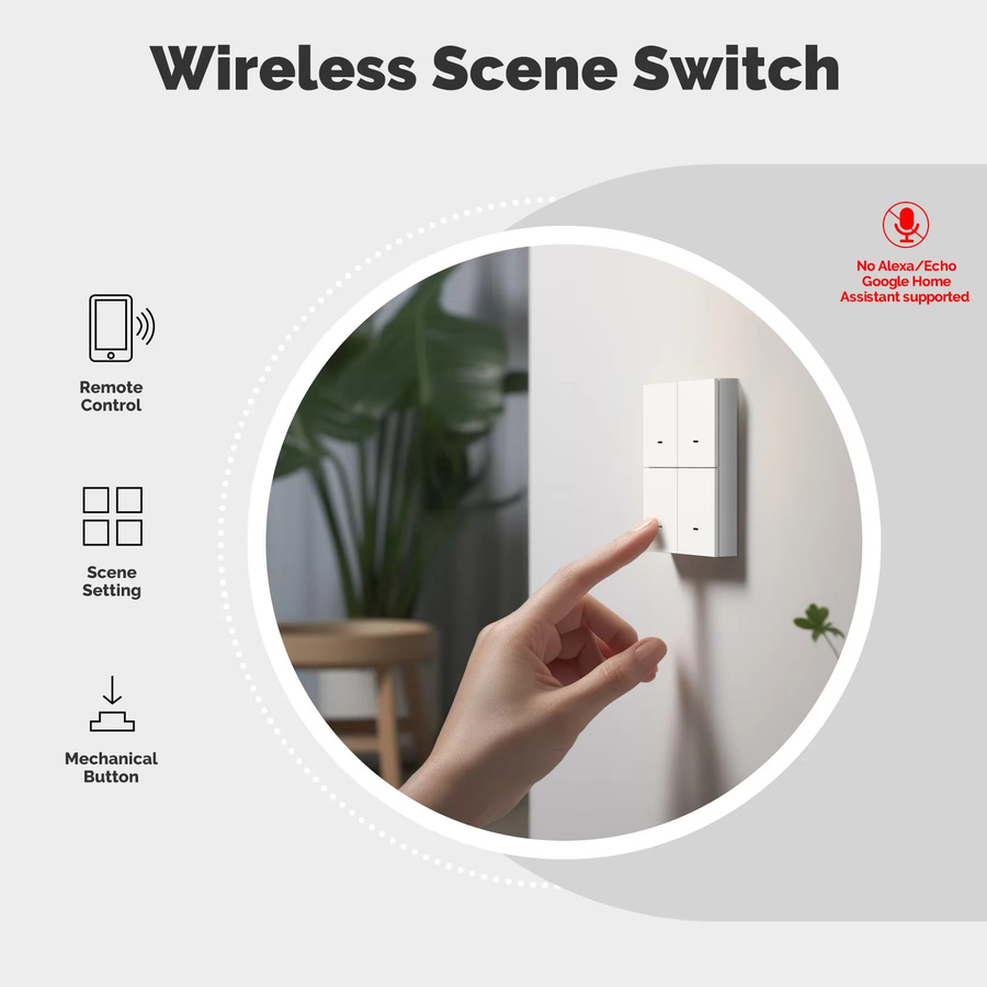 MOES ZigBee Tuya 4-Gang Wireless Szenenschalter mit 12 Szenen, batteriebetriebene Druckknopf-Fernbedienung in Weiß für Smart Life App Automatisierung - Bild 2