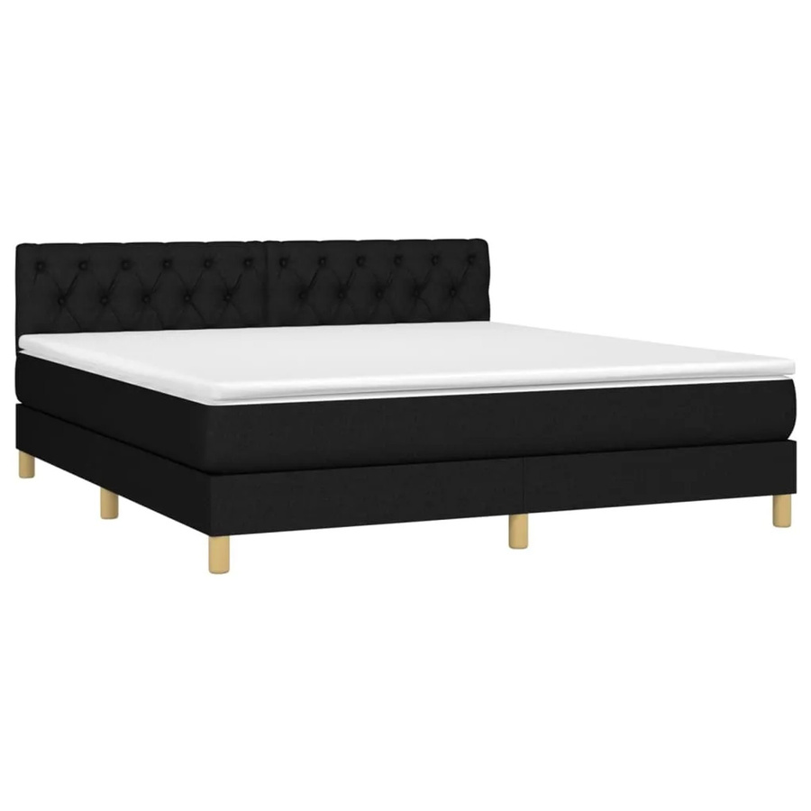 vidaXL Boxspringbett mit Matratze in Schwarz, Hybridbett mit LED-Unterbettbeleuchtung und USB-Anschluss, Stoff, B/T/H: 160 x 200 x 78 cm - Bild 2