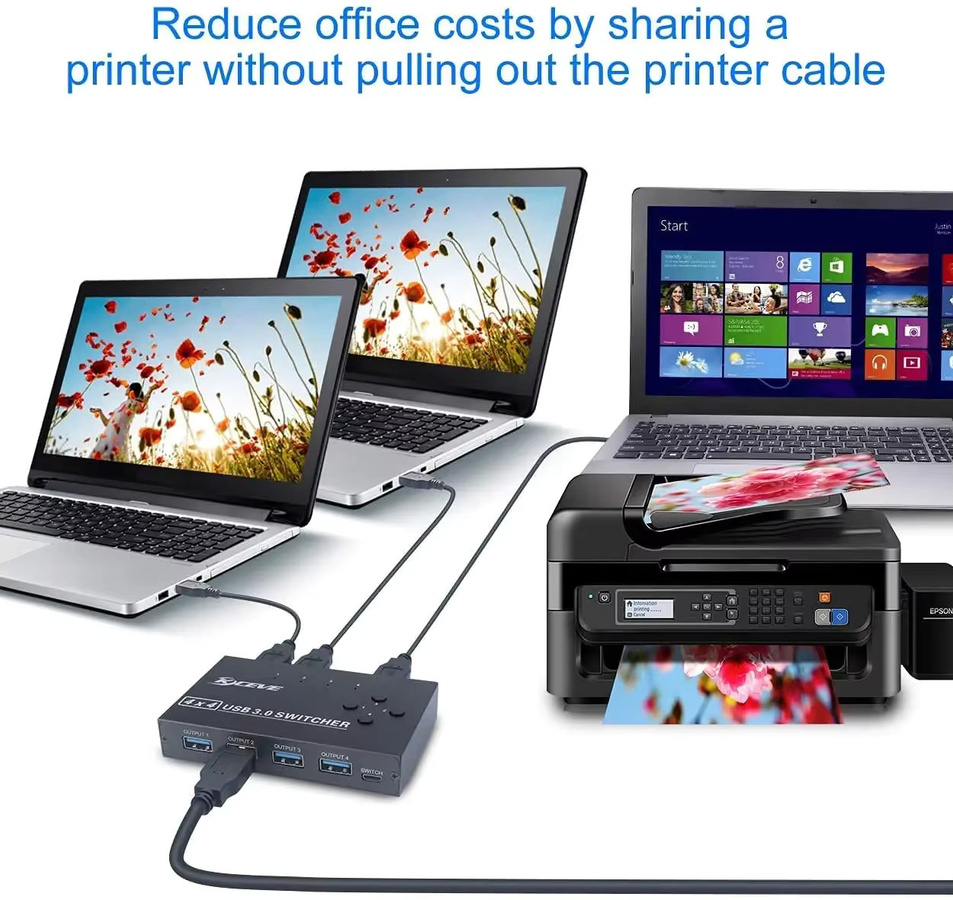MZX USB 3.0 KVM-Switch 4 in 4 out Wahlschalter für 4 Hosts und 4 USB-Geräte, Schwarz - Bild 3