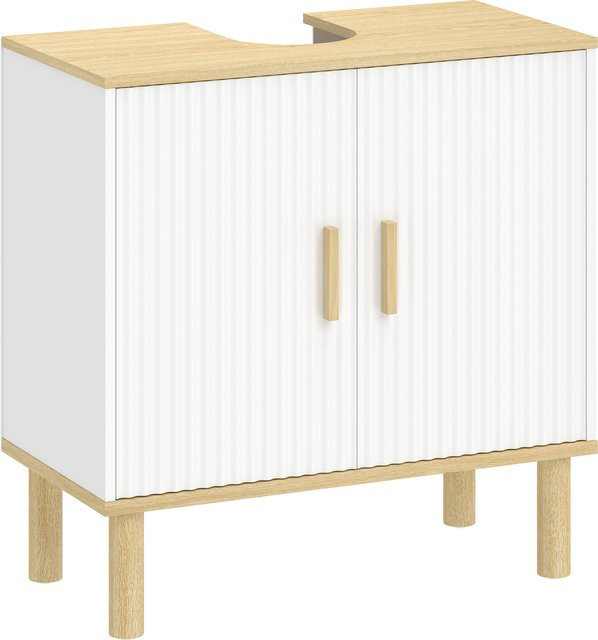 HOMCOM Waschbeckenunterschrank Weiß mit verstellbarem Einlegeboden und gerillten Türen, B/T/H: 60 x 30 x 61 cm - Bild 1