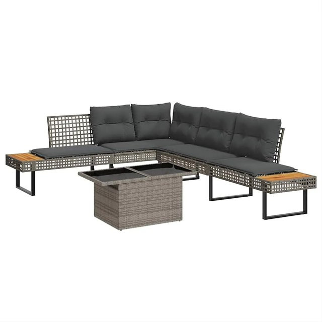 vidaXL 2-teilige Garten-Sofagarnitur in L-Form aus Polyrattan mit Tisch und Kissen in Grau - Bild 1