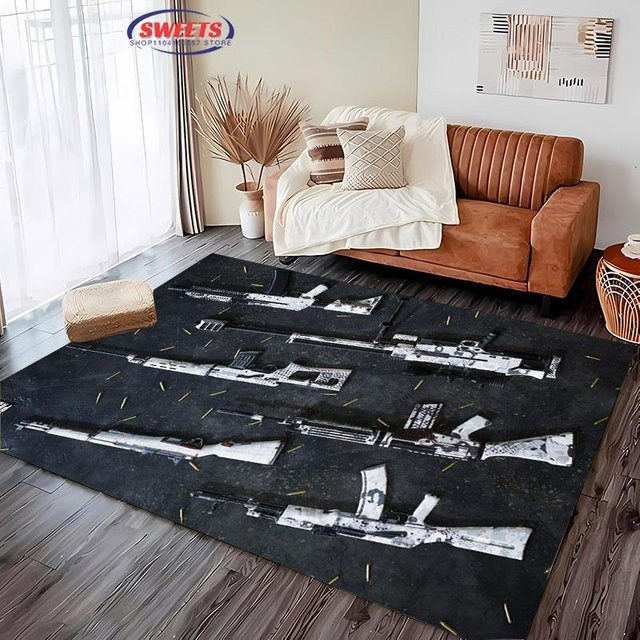 Rutschfester Teppich mit 3D Sturmgewehr und Pistolen Motiv von JGJG in Schwarz, B/T: 60 x 40 cm - Bild 1
