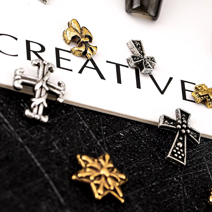 Dark Vintage Cross Nail Patch Set, Gold & Silver, 120 Stück - Bild 6