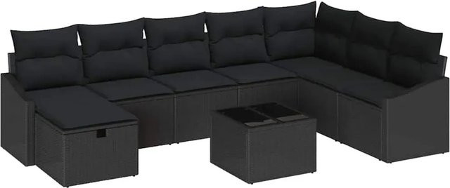 vidaXL Garten-Sofa-Set aus Polyrattan in Schwarz mit 9-teiliger Polsterung für Terrasse und Garten - Bild 1