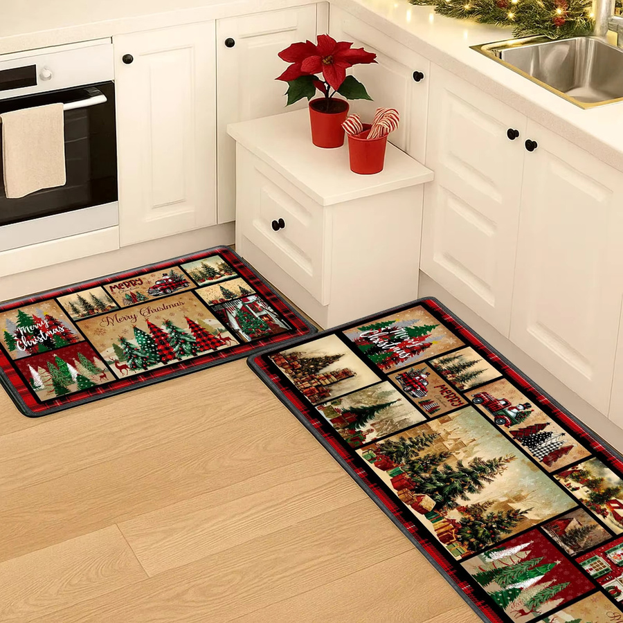 VIKAMA 2-teiliges Weihnachtsteppich-Set im amerikanischen Stil, rutschfeste Druckteppiche in Multicolor für Wohnzimmer, Schlafzimmer und Küche - Bild 2