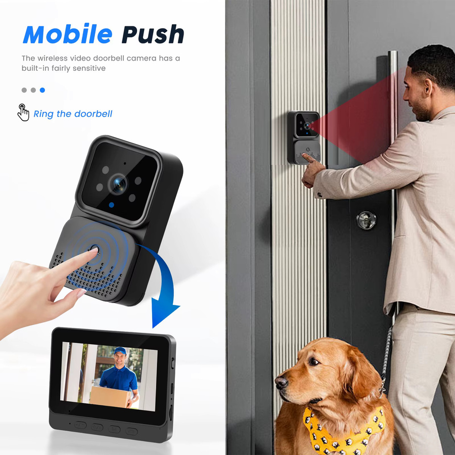 Podofo Drahtlose Video-Türklingel mit 4,3 Zoll IPS HD Smart Intercom Bildschirm, 2,4G Verbindung, Nachtsicht und Zwei-Wege-Gespräch in Schwarz - Bild 3