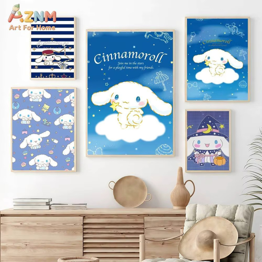 Kayou Sanrio Cinnamoroll Leinwand-Wandkunst, blaues Anime-Poster mit Sternenhimmel- und Wolkenmotiv - Bild 2