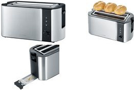 Severin Automatik-Langschlitztoaster AT 2590 mit Brotscheibenzentrierung und Brötchenaufsatz, Edelstahl/Schwarz/Silber, B/T/H: 38 x 18 x 19 cm - Bild 2