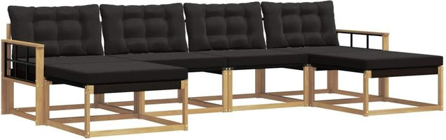 vidaXL Outdoor-Sofagarnitur aus Akazienholz mit Textilene und Kissen, 6-teiliges Set in Weiß und Schwarz - Bild 1