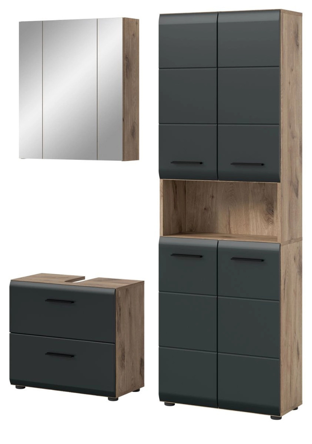 Badmöbel Set Cover von Inn.Furn in Schwarz und Eiche, 3-teilig, modern, Breite: 135 cm, Höhe: 185 cm, Tiefe: 30 cm - Bild 5
