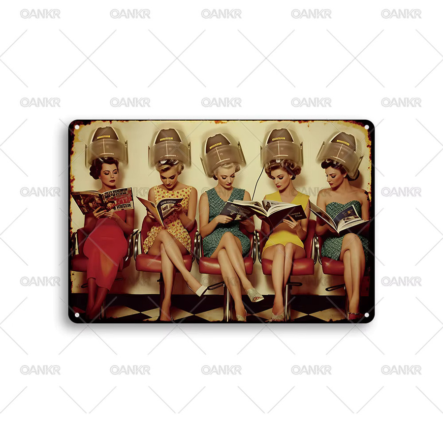 OANKR Vintage Barbier-Shop Metallschild Retro Wanddekoration Mehrfarbig B: 30,0 cm, H: 20,0 cm - Bild 3