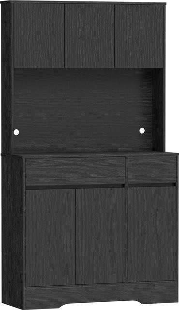 Aosom Küchenschrank Buffetschrank mit Arbeitsplatte und 6 Türen, Moderner Vorratsschrank und Mikrowellenschrank mit verstellbaren Einlegeböden und Kabellöchern, Schwarz, B: 100 cm, T: 38 cm, H: 180 cm - Bild 1
