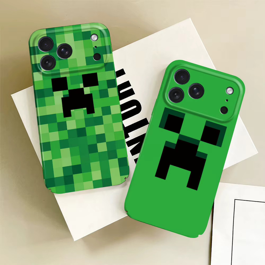 M-Mine Glänzende HD Hartschalen-Handyhülle für iPhone 17 16 15 14 13 12 11 Pro Max Plus Mini in Green mit C-Creeper C-Craft Design - Bild 2