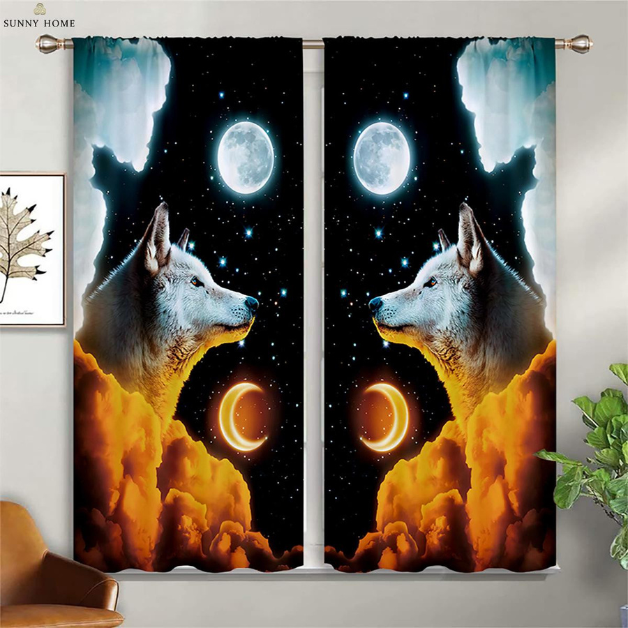 Yiran Furniture Verdunkelungsvorhänge Sternenhimmel Wolf mit Wärmedämmung, Breite: 100 cm, Höhe: 130 cm - Bild 2