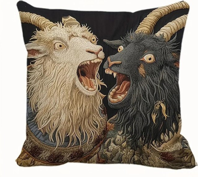 JMG Clothing Gotische Kissenhülle mit Kunst-Ziegenmotiv in Schwarz, B/B: 40 x 40 cm - Bild 1