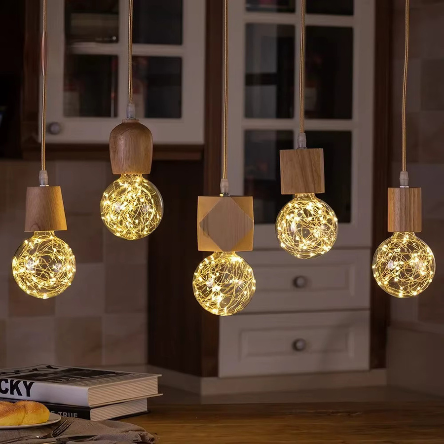 JOYINLED Holz Pendelleuchte E27 in natürlicher Farbe für Wohnzimmer und Schlafzimmer im Vintage-Design - Bild 2