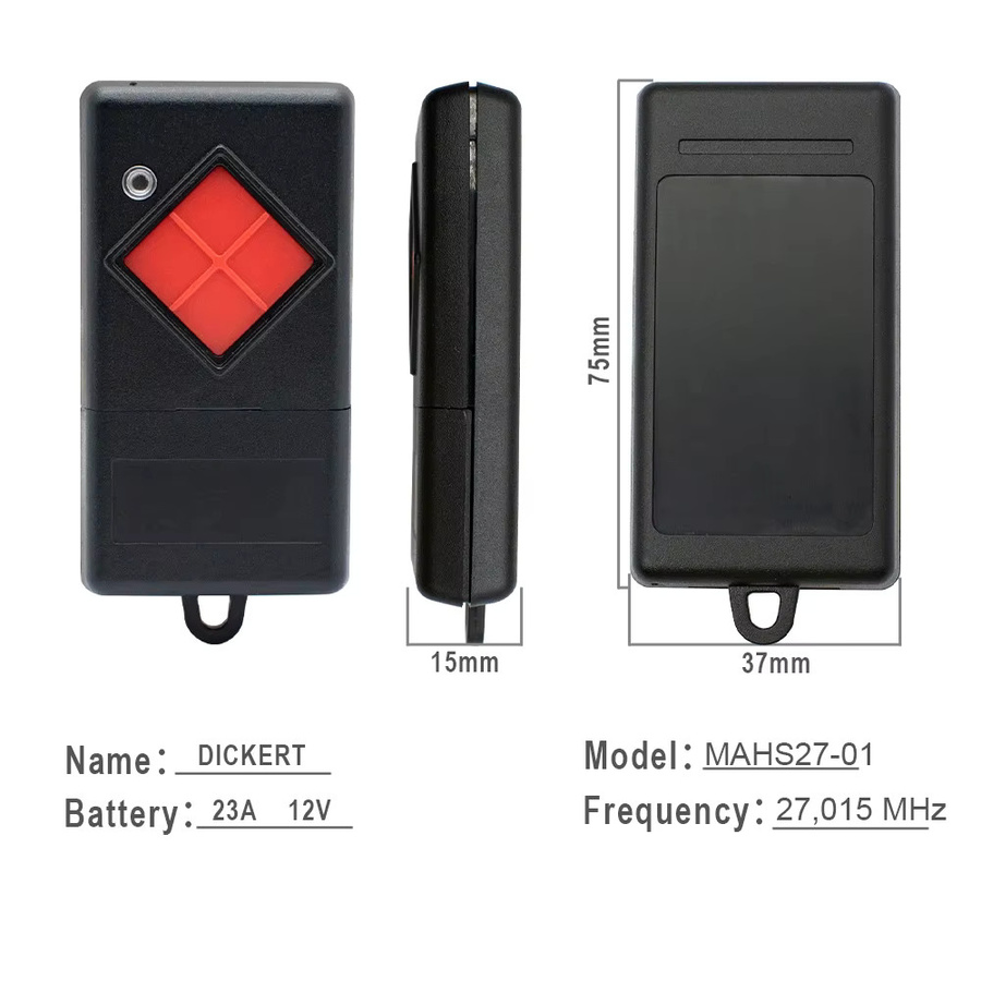DICKERT Garagenfernbedienung Handsender 27 MHz in Rot und Schwarz (Modell MAHS27-01 MAHS27-04) - Bild 3
