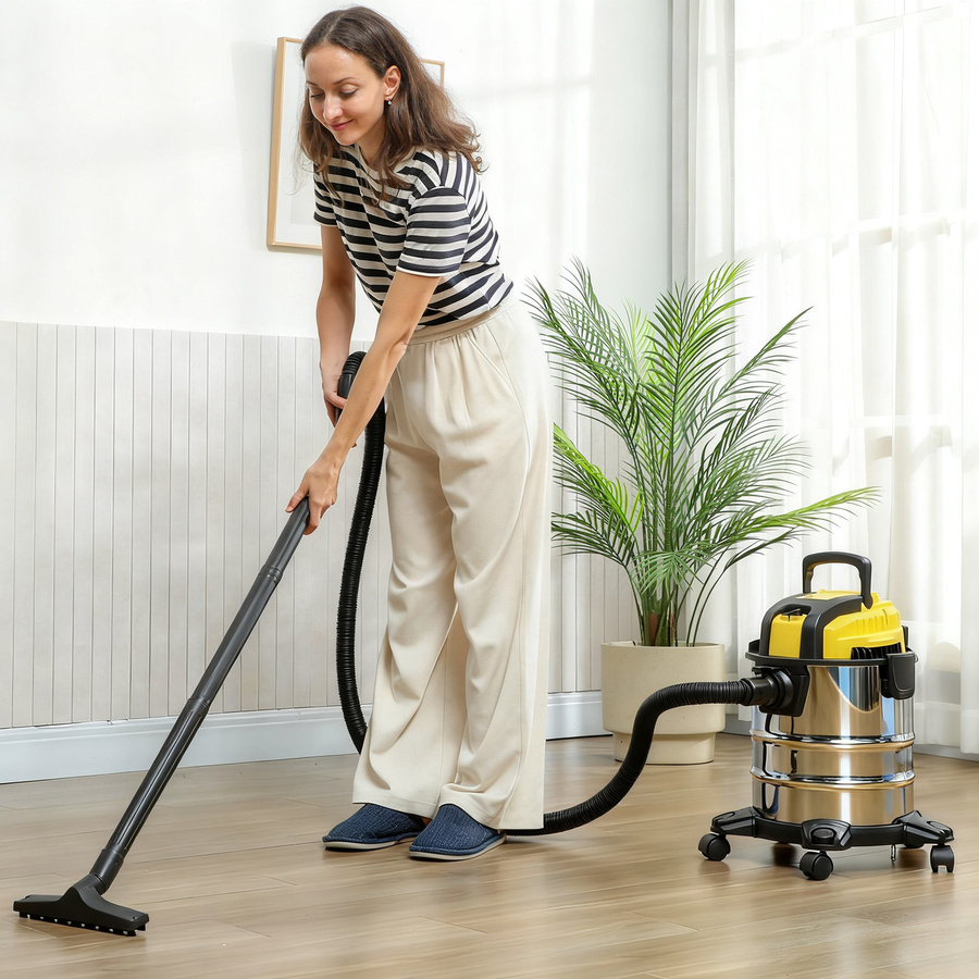 HOMCOM 3-in-1 Nass-Trockensauger mit 1200 W Leistung, 20L Edelstahlbehälter und Blasfunktion in Silber-Gelb - Bild 2