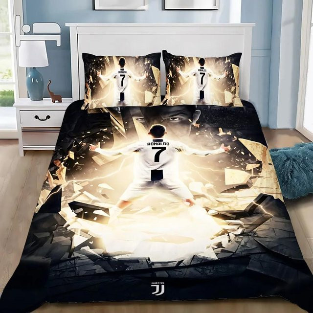 Bettwäscheset Fußball CR7 Ronaldo mit Bettbezug und Kissenbezügen in Schwarz, B/H: 245 x 210 cm - Bild 1