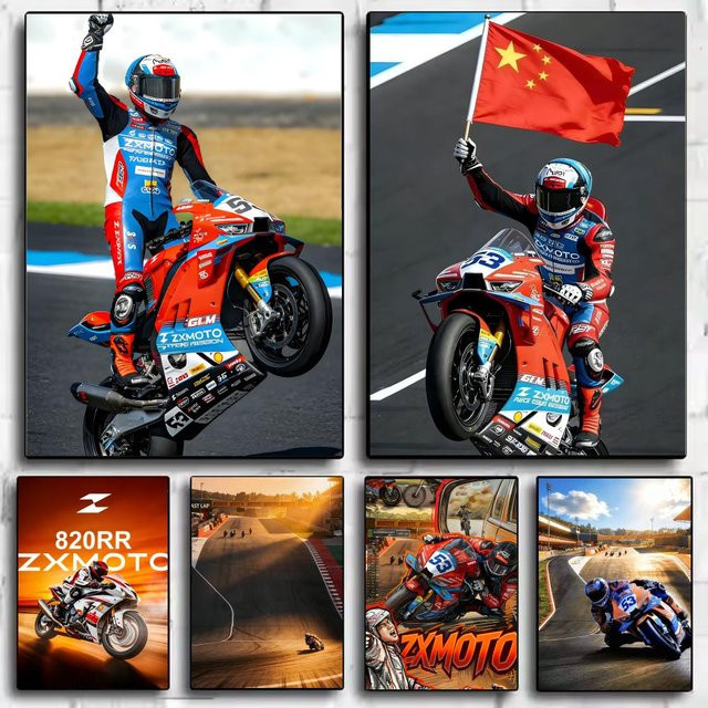 Z-Zhang Xue Motorrad-Poster als gerahmter Leinwand-Wandkunstdruck in Weiss und Mehrfarbig, B/H: 20 x 15 cm - Bild 1