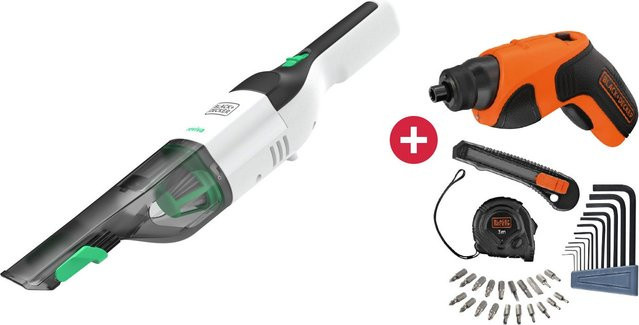 Black & Decker REVHV8C Akku-Handstaubsauger in Schwarz mit Parkettbürste und Black & Decker PIVOT Flashlight Akkuschrauber als Geschenk - Bild 1