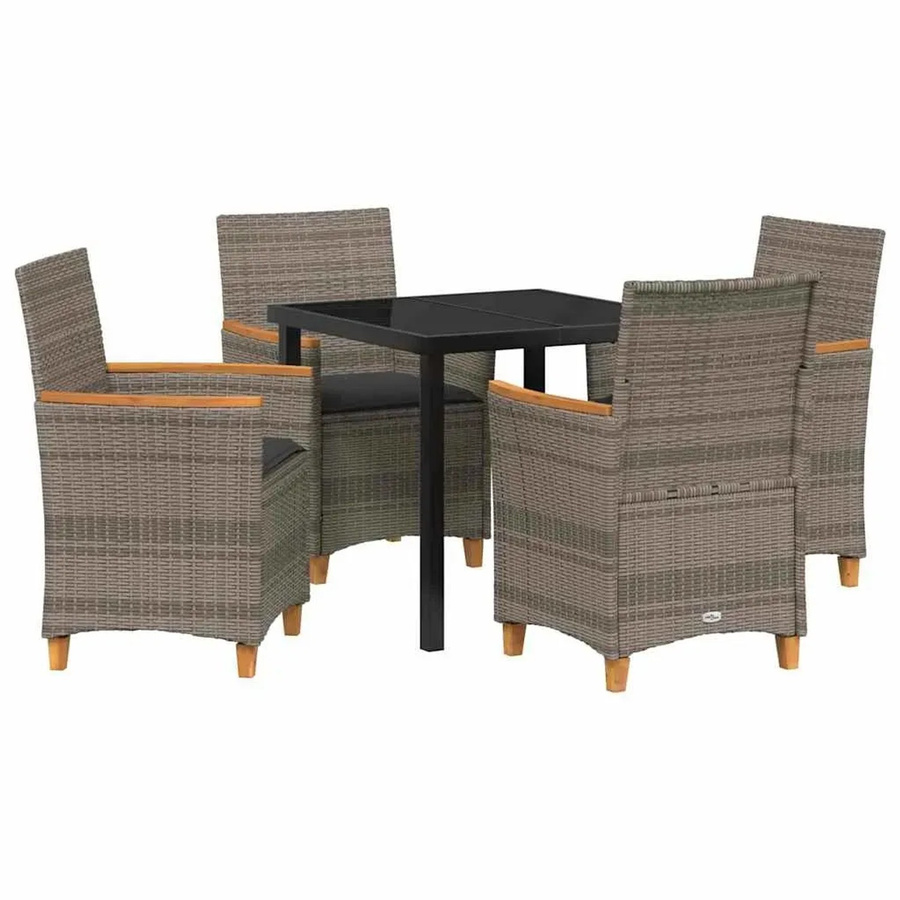 vidaXL Garten Essgruppe 5-teilig aus Poly-Rattan und Glas in Grau - Bild 2