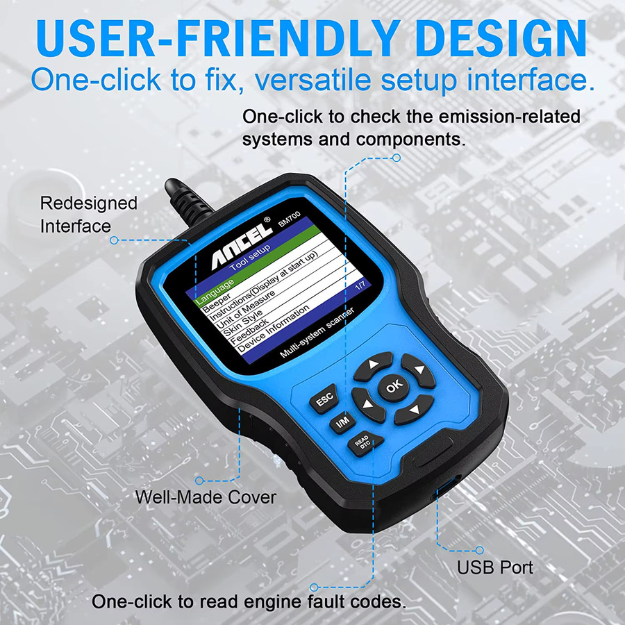 Ancel BM700 OBD2 Automotive Scanner für BMW und MINI mit EPB, SAS, Airbag, TPMS, Öl Reset, Injektor Codierung und Diagnosefunktionen in Blau - Bild 5