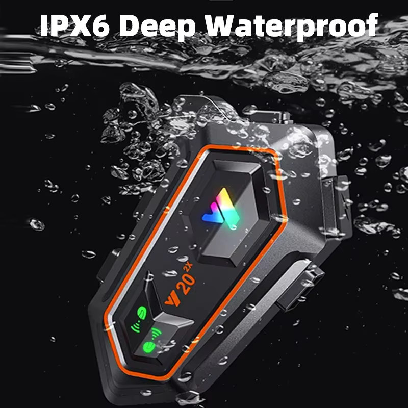XINOWY Y20-2X Motorradhelm Bluetooth Headset mit 2-Fahrer Intercom, 1000m Reichweite, BT 5.0, Sprachassistent, Musik-Player und RGB-Licht, IPX6 Wasserdicht, Schwarz - Bild 4