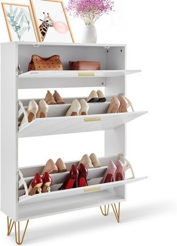 VEVOR Schuhschrank Weiß mit 3 Klappen und oberem Staufach, schmaler Schuhkipper aus P2-Spanplatte für Flur und Wohnzimmer, B/T/H: 80,0 x 23,9 x 120,0 cm - Bild 1
