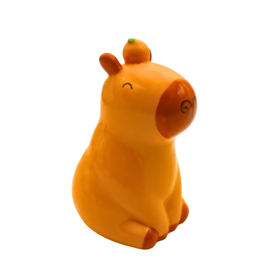 Dekohelden24 Capybaraspardose aus Keramik in Gelb mit wiederverschließbarem Gummistopfen, B/T/H: 9 x 9 x 15 cm - Bild 2