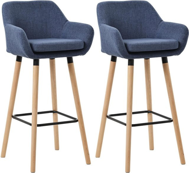 CLP Barhocker 2er Set gepolstert mit Lehne in Blau mit Stoffbezug und Holzgestell - Bild 1